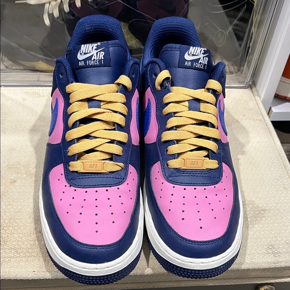 Nike by you Air Force 1 Blue and Pink with Yellow Laces